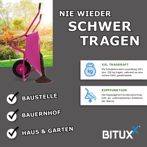 Taczka ogrodowa Wózek 100l z kołem pompowanym RÓŻOWA do 250kg Ocynkowana