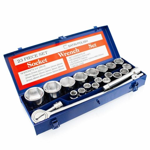 ZESTAW KLUCZY NASADOWYCH Z GNIAZDEM SZEŚCIOKĄTNYM 19-60MM Z GRZECHOTKĄ 23 EL