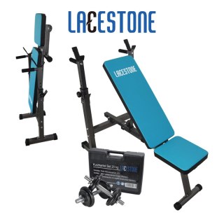 ZESTAW ŁAWKA TRENINGOWA SKŁADANA + HANTLE REGULOWANE W WALIZCE LACESTONE