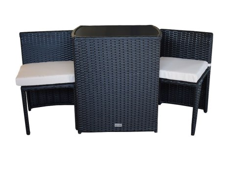 Nowoczesny Zestaw Mebli Ogrodowych z Technorattanu 2 Krzesła + Stolik ze Szklanym Blatem