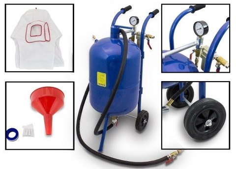 ZESTAW MOBILNA PIASKARKA SYFONOWA 38 L + WĄŻ 2,5m + 4 DYSZE MASKA LEJEK