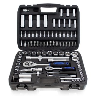 Kompletny zestaw narzędzi 94 el. w walizce – nasadki, grzechotki, bity i przedłużki, stal chromowo‑wanadowa Cr‑V