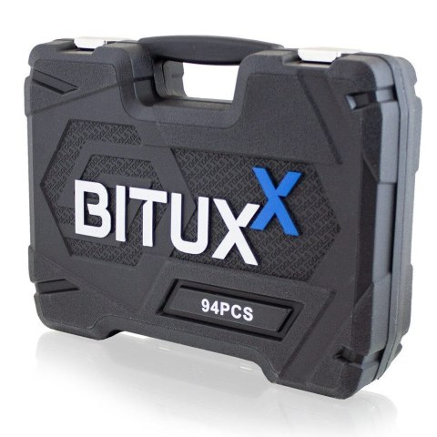 Kompletny zestaw narzędzi 94 el. w walizce – nasadki, grzechotki, bity i przedłużki, stal chromowo‑wanadowa Cr‑V