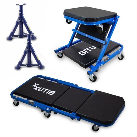 ZESTAW WARSZTATOWY LEŻANKA MOBILNA 2W1 I ZESTAW KOBYŁEK WARSZTATOWYCH 3T