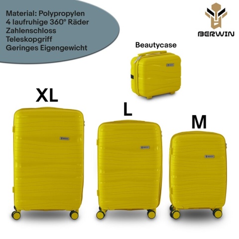 Zestaw walizek BERWIN Torna 4w1 – twarde walizki na kółkach + kosmetyczka Tropic Gelb