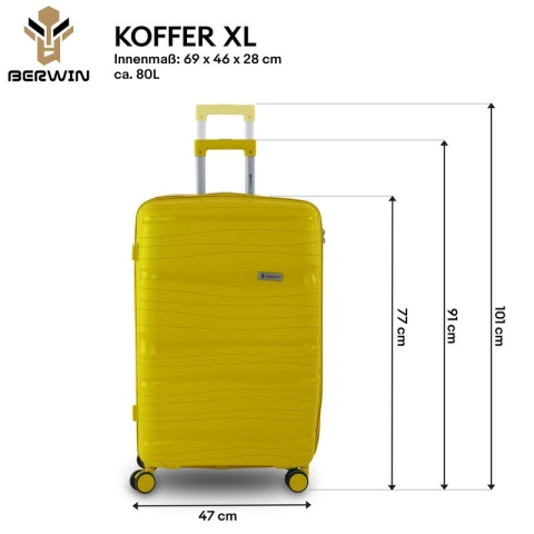 Zestaw walizek BERWIN Torna 4w1 – twarde walizki na kółkach + kosmetyczka Tropic Gelb