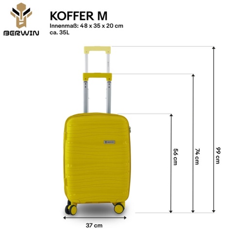 Zestaw walizek BERWIN Torna 4w1 – twarde walizki na kółkach + kosmetyczka Tropic Gelb