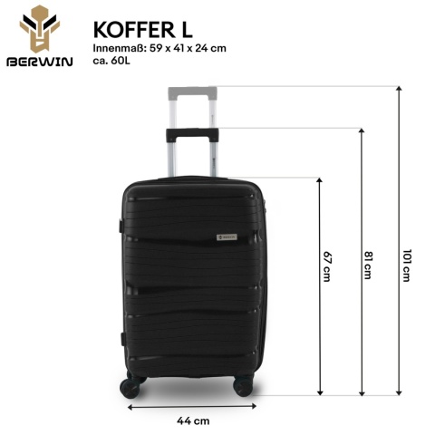 Zestaw walizek BERWIN Torna 4w1 twarde walizki na kółkach + kosmetyczka TITAN Schwarz