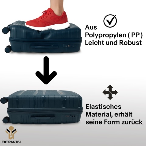 Zestaw walizek BERWIN Torna 4w1 twarde walizki na kółkach + kosmetyczka OCEAN Petrol