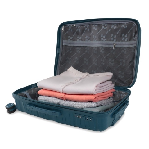 Zestaw walizek BERWIN Torna 4w1 twarde walizki na kółkach + kosmetyczka OCEAN Petrol