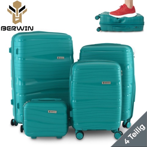 Zestaw walizek BERWIN Torna 4w1 – twarde walizki na kółkach + kosmetyczka Aqua Breeze