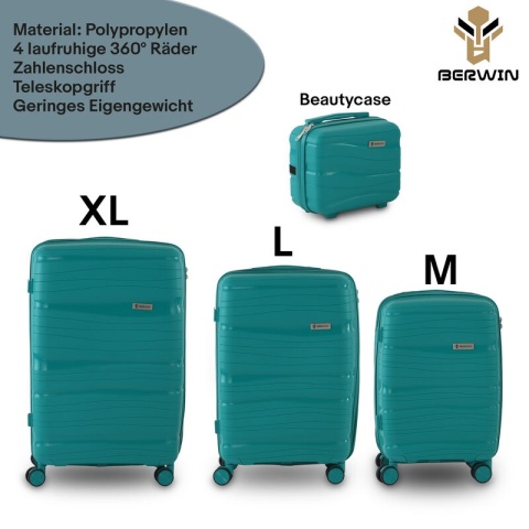 Zestaw walizek BERWIN Torna 4w1 – twarde walizki na kółkach + kosmetyczka Aqua Breeze
