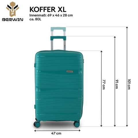 Zestaw walizek BERWIN Torna 4w1 – twarde walizki na kółkach + kosmetyczka Aqua Breeze