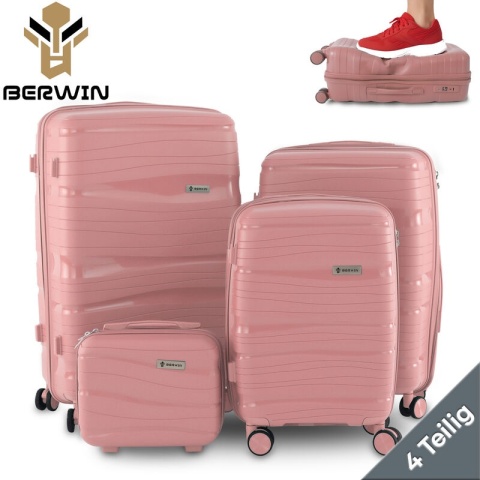 Zestaw walizek BERWIN Torna 4w1 – twarde walizki na kółkach + kosmetyczka DUSTY Rose