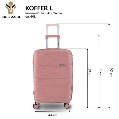 Zestaw walizek BERWIN Torna 4w1 – twarde walizki na kółkach + kosmetyczka DUSTY Rose