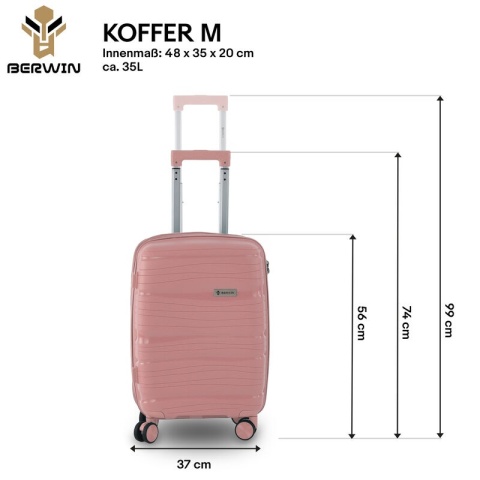 Zestaw walizek BERWIN Torna 4w1 – twarde walizki na kółkach + kosmetyczka DUSTY Rose