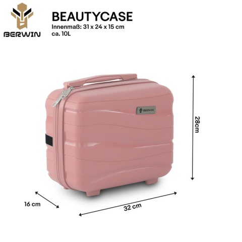 Zestaw walizek BERWIN Torna 4w1 – twarde walizki na kółkach + kosmetyczka DUSTY Rose