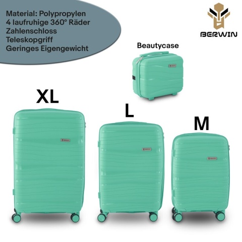 Zestaw walizek BERWIN Torna 4w1 – twarde walizki na kółkach + kosmetyczka Fresh Mint