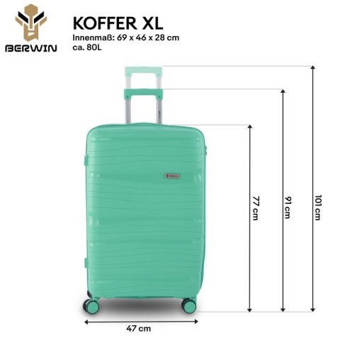 Zestaw walizek BERWIN Torna 4w1 – twarde walizki na kółkach + kosmetyczka Fresh Mint