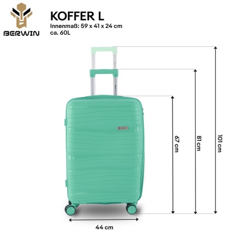 Zestaw walizek BERWIN Torna 4w1 – twarde walizki na kółkach + kosmetyczka Fresh Mint