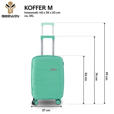 Zestaw walizek BERWIN Torna 4w1 – twarde walizki na kółkach + kosmetyczka Fresh Mint