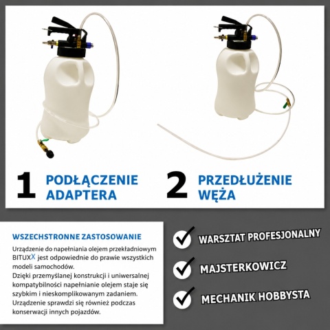 BITUXX uniwersalny 10 L pneumatyczny przyrząd do nalewania oleju przekładniowego – pompa napełniająca do wlewania oleju