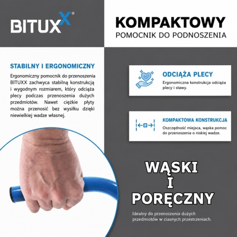 Bituxx Uchwyt do Przenoszenia Płyt Ergonomiczny Stalowy – Udźwig do 100 kg, Komfortowy Transport Materiałów