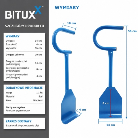 Bituxx Uchwyt do Przenoszenia Płyt Ergonomiczny Stalowy – Udźwig do 100 kg, Komfortowy Transport Materiałów