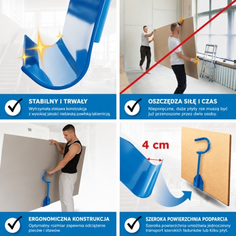 Bituxx Uchwyt do Przenoszenia Płyt Ergonomiczny Stalowy – Udźwig do 100 kg, Komfortowy Transport Materiałów