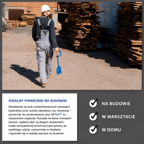 Bituxx Uchwyt do Przenoszenia Płyt Ergonomiczny Stalowy – Udźwig do 100 kg, Komfortowy Transport Materiałów