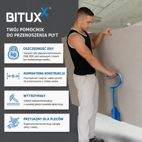 Bituxx Uchwyt do Przenoszenia Płyt Ergonomiczny Stalowy – Udźwig do 100 kg, Komfortowy Transport Materiałów