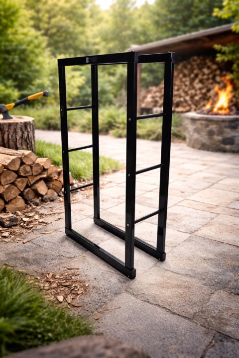 Czarny stabilny stojak na drzewo idealny do dodatek do kominka