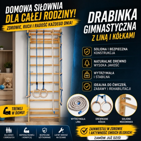 Drabinka gimnastyczna z dodatkowymi elementami kącik zabaw 220cm