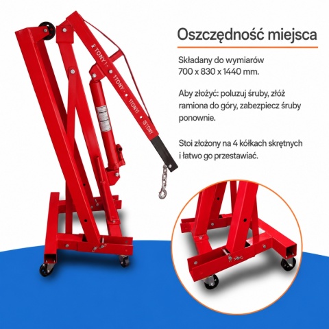 HYDRAULICZNY ŻURAW WARSZTATOWY UDŹWIG DO 2 TON PODNOŚNIK SKŁADANY BITUXX