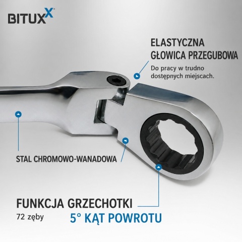 Klucze płasko-oczkowe Bituxx 12 szt. z grzechotką łamane (Cr-V)