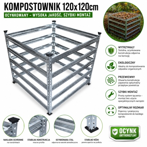 Kompostownik Zewnętrzny Ogrodowy Stal Ocynkowana Bituxx 120x120x93
