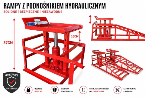 NAJAZD SAMOCHODOWY RAMPA RAMPY PODJAZ PODNOŚNIK HYDR 4 TONY