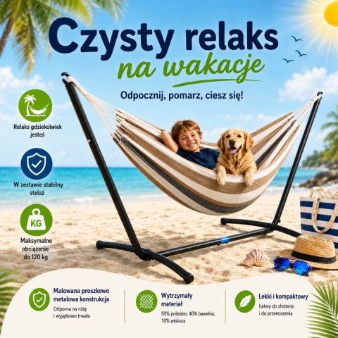 OGRODOWY HAMAK NA STELAŻU STOJĄCY PODWÓJNY SOLIDNY CAPRI NA BALKON