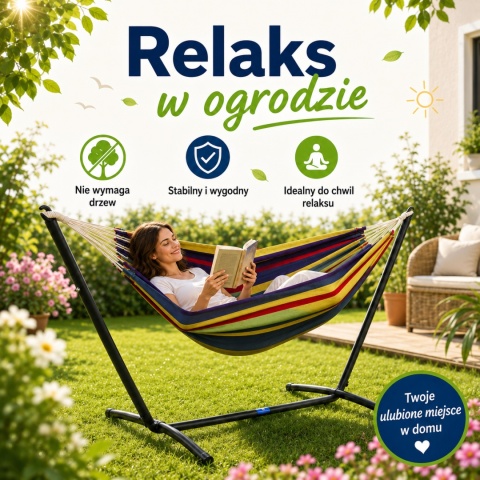 OGRODOWY TARASOWY HAMAK NA STELAŻU STOJĄCY PODWÓJNY TĘCZOWY SOLIDNY