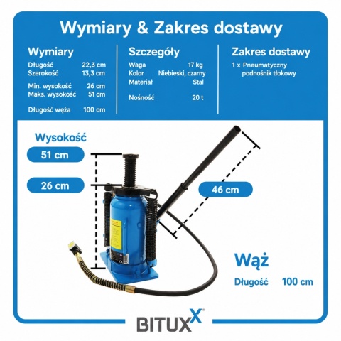 PODNOŚNIK SŁUPEK HYDRAULICZNO-PNEUMATYCZNY 20 TON LEWAREK SŁUPKOWY