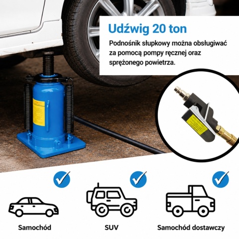 PODNOŚNIK SŁUPEK HYDRAULICZNO-PNEUMATYCZNY 20 TON LEWAREK SŁUPKOWY