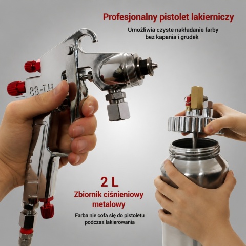 Pneumatyczny pistolet natryskowy 2 L z metalowym zbiornikiem – zestaw do malowania farb, lakierów i dekoracji
