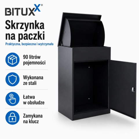 Skrzynka na Paczki Duże przesyłki Stalowa Zewnętrzna Czarna90l