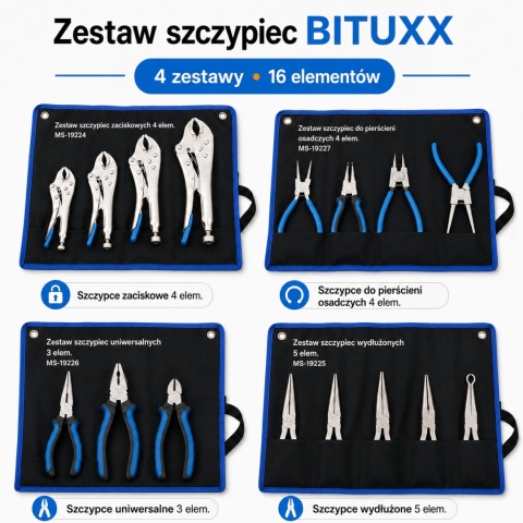 BITUXX Zestaw szczypiec 16el. Uniwersalne do warsztatu garażu