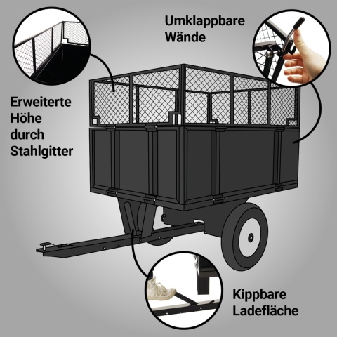 Przyczepka-wywrotka do traktorka ogrodowego/quada 300 kg ogrodowa 114×76 cm