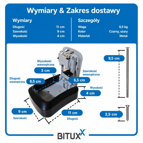 SEJF NA KLUCZE SZYFROWY ZEWNĘTRZNY BITUXX SKRYTKA SZAFKA NA KOD