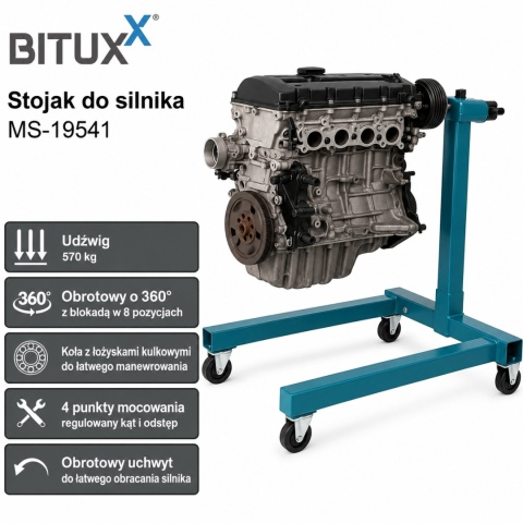 Stojak do montażu silnika 570 kg mobilny obrotowy – mobilny stojak warsztatowy z obrotowym uchwytem do silników i skrzyni biegów