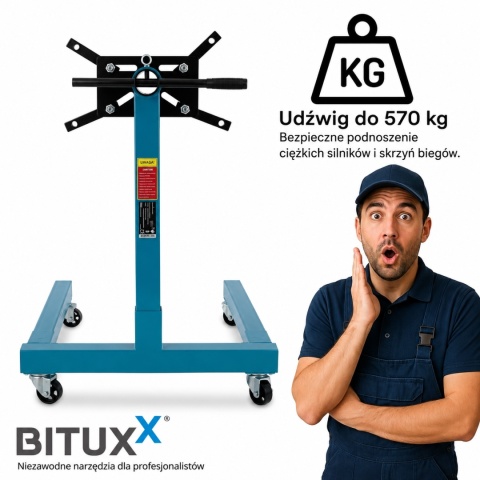 Stojak do montażu silnika 570 kg mobilny obrotowy – mobilny stojak warsztatowy z obrotowym uchwytem do silników i skrzyni biegów