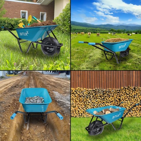 Powystawowa Taczka Ogrodowa Solidna taczka 100L jednokołowa niebieska Mocna 250kg