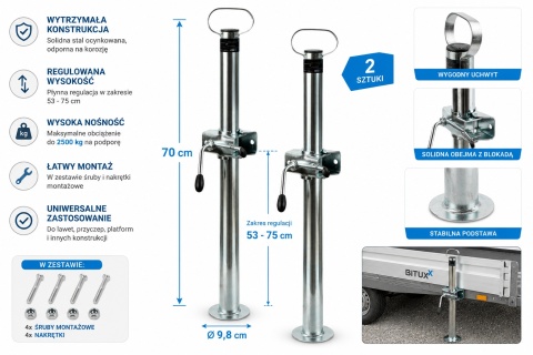 UNIWERSALNA PODPORA Z OBEJMĄ 2SZT DO LAWETY PRZYCZEPY LAWETA 70CM